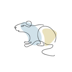 Chinese Zodiac symbol Mouse illustration in line art style with boho color isolated on white