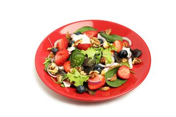 Salad with strawberry isolated on white background