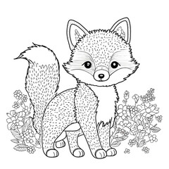 Cute fox outline illustration. Sketch and concept of coloring book. Fit for education, kids book study, cover, tattoo.