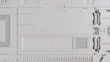 White Tech Wallpaper with Advanced, Science Fiction Panels. 3D Render.