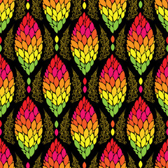 Raster illustration. Colorful autumn geometrical seamless repeat pattern.