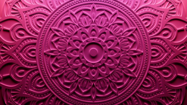 Pink Mandala Design Wallpaper. 3D Diwali Celebration Concept. 3D Render.