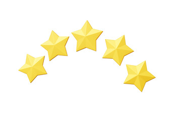 Five stars yellow on isolated background. quality rating concept, cartoon minimal cute smooth. 3d rendering illustration