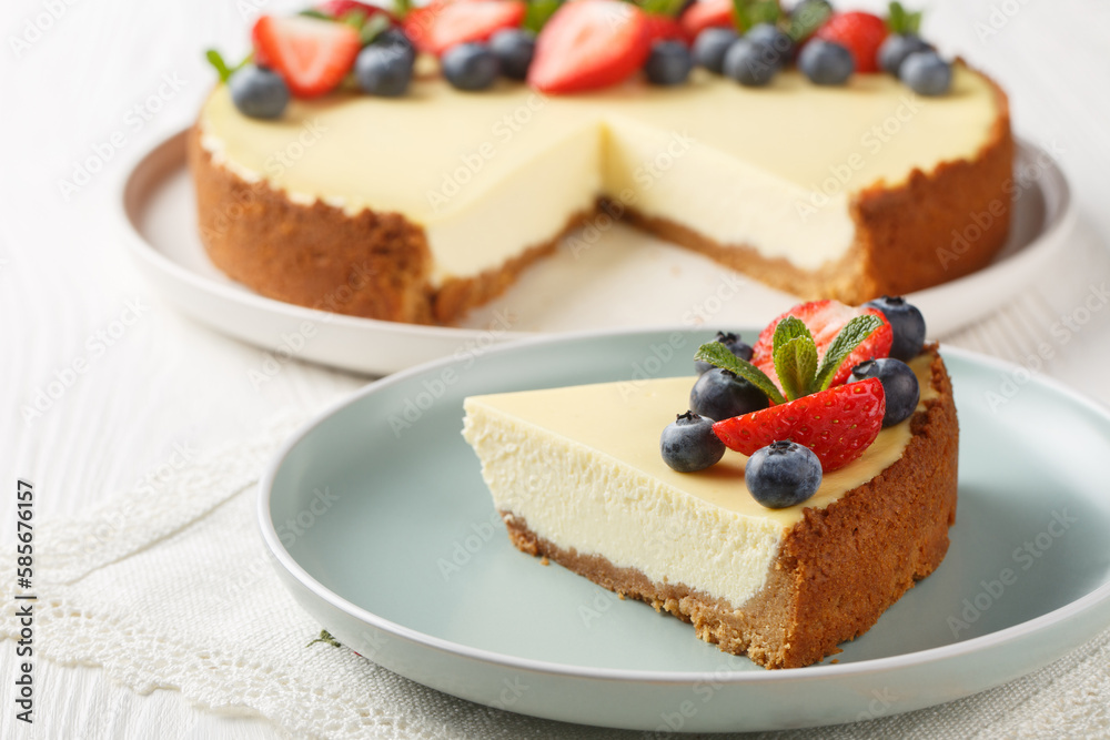 Canvas Prints classical new york cheesecake with slice cut out. closeup view. horizontal