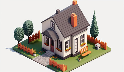 Isometric view of a family house with garden. Generative AI