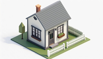 Isometric view of a family house with garden. Generative AI