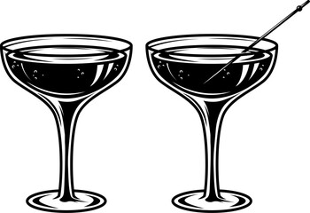 Illustration of cocktail in vintage monochrome style. Design element for logo, label, sign, poster, card, badge. Vector illustration