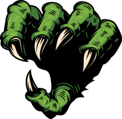 Illustration of the monster hand with claws. Design  for logo, label, sign, emblem. Vector illustration - 585677739