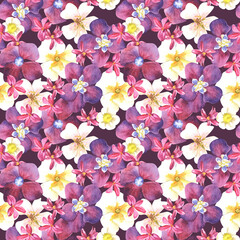 bright summer pattern of field and garden flower buds. watercolor illustration.