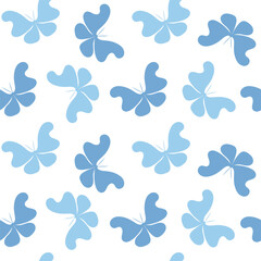 White background with blue butterflies. Decorative seamless pattern for wrapping paper, wallpaper, textile, greeting cards and invitations.