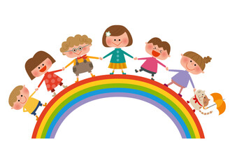虹と手をつなぐ子どもたち