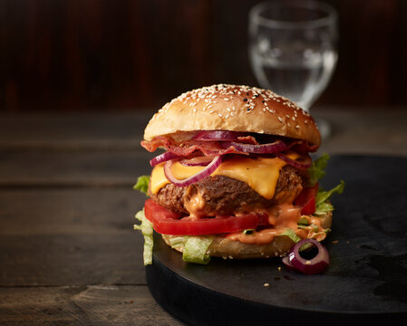 Studio shot of ready-to-eat hamburger