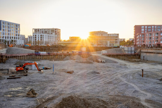 Sunset over empty under construction site