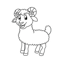 Funny lamb cartoon characters vector illustration. For kids coloring book.