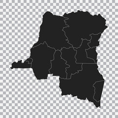 Political map of the Democratic Republic of the Congo isolated on transparent background. Vector.