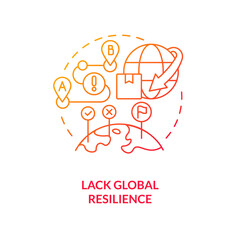 Lack global resilience red gradient concept icon. International relations. Supply chain challenge abstract idea thin line illustration. Isolated outline drawing. Myriad Pro-Bold font used