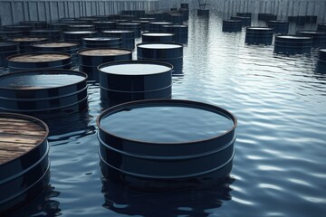 barrels floating in water. Generative AI