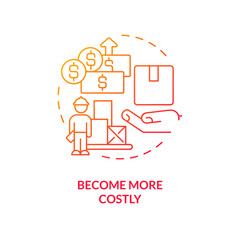 Become more costly red gradient concept icon. Expense growth problem. Supply chain challenge abstract idea thin line illustration. Isolated outline drawing. Myriad Pro-Bold font used