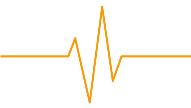Animated orange line of electrocardiogram. Linear symbol of pulsating cardiogram. Looped video. Concept of chart graph, cardiology, medicine. Vector illustration isolated on the white background.