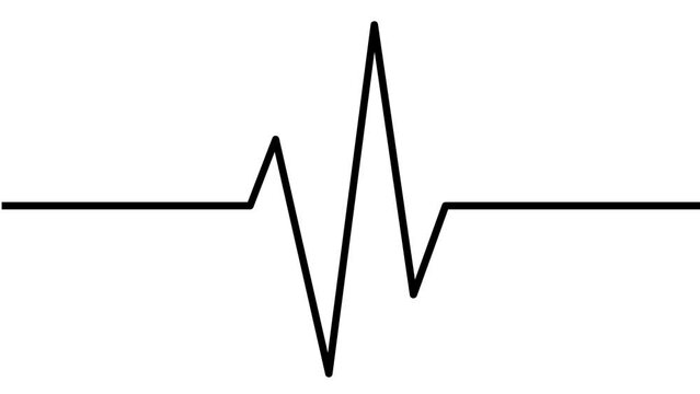 Animated black line of electrocardiogram. Linear symbol of pulsating cardiogram. Looped video. Concept of chart graph, cardiology, medicine. Vector illustration isolated on the white background.