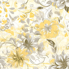 Fototapeta na wymiar Yellow leaf,organza, floral, yellow ,gray, lines, splashes, wallpaper, texture, Ai generated 