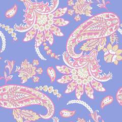 Seamless pattern based on traditional Asian elements Paisley. Traditional colorful seamless paisley vector pattern. Pattern for textile design or fabrics. Fashionable delicate design