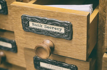 Old wooden archive files catalog drawer,  bank secrecy files