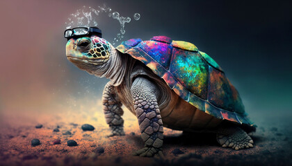 turtle with glasses on a dark background. generative ai.