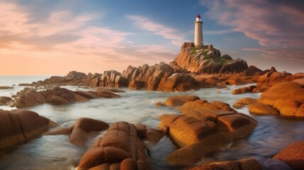 A breathtaking landscape of Brittany, France, featuring picturesque seaside views and a captivating sky. - obrazy, fototapety, plakaty