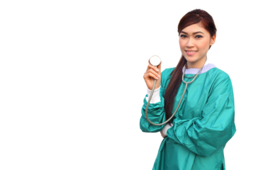 female doctor wearing a green scrubs and stethoscope on transparent background png
