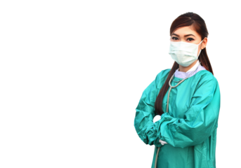 female doctor wearing a medical mask and stethoscope on transparent background png file