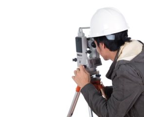 engineer working with survey equipment theodolite on a tripod. on transparent background png file