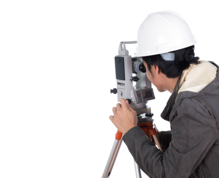 engineer working with survey equipment theodolite on a tripod. on transparent background png file