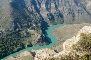 Canyon river in the high rocky mountains. 