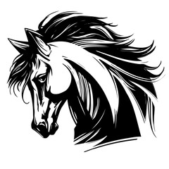 horse, horse head logo, hand drawn vector illustration realistic sketch