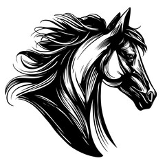 horse, horse head logo, hand drawn vector illustration realistic sketch
