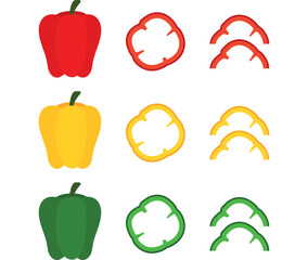 Set of bell pepper or paprika in different forms and colors vector illustration