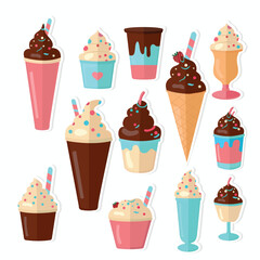 Collection of Ice Cream Icons In Sticker Style.