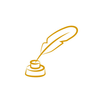 recommend clip art: Gold quill feather pen with inkwell.