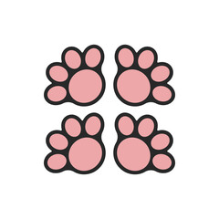 The four pink paws of the animal as seen from below. Pink paw prints. Vector illustration.