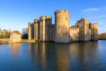 Bodiam Castle, 14th-century medieval fortress with moat and soaring towers in Robertsbridge, East Sussex, England.