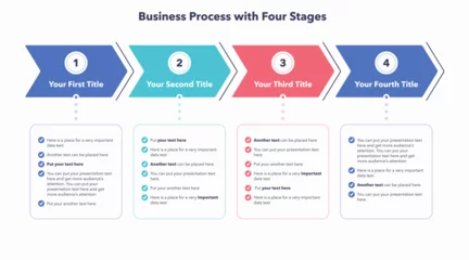 Foto op Plexiglas Business process infographic with four colorful stages. Flat presentation template with four arrows and place for your content. © tomasknopp