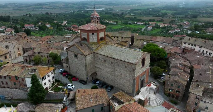 Collegiata di San Michele Arcangelo In The Old Town Of Lucignano, Province of Arezzo, Region of Tuscany, Italy. Aerial Shot