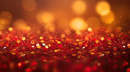 red and golden glittering with bokeh lights in abstract defocused background, digital ai art	
