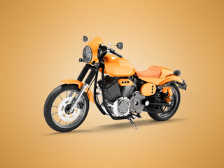 3D illustration of orange sports motorcycle on orange background with shadow