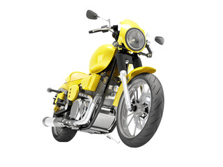 3d illustration of yellow sports motorcycle front view on white background no shadow