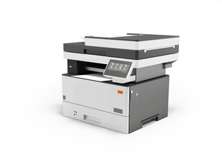 3d illustration of universal printer scanner with display for selecting programs on white background with shadow