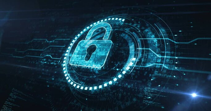 Cyber security and digital computer protection with padlock symbol digital concept. Network, cyber technology and computer background abstract 3d animation. Seamless and loopable.