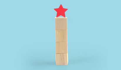 Wooden blocks with the five star symbol Increase rating