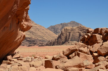 Fototapeta na wymiar Beautiful Wadi Rum landscapes from the desert in Jordan